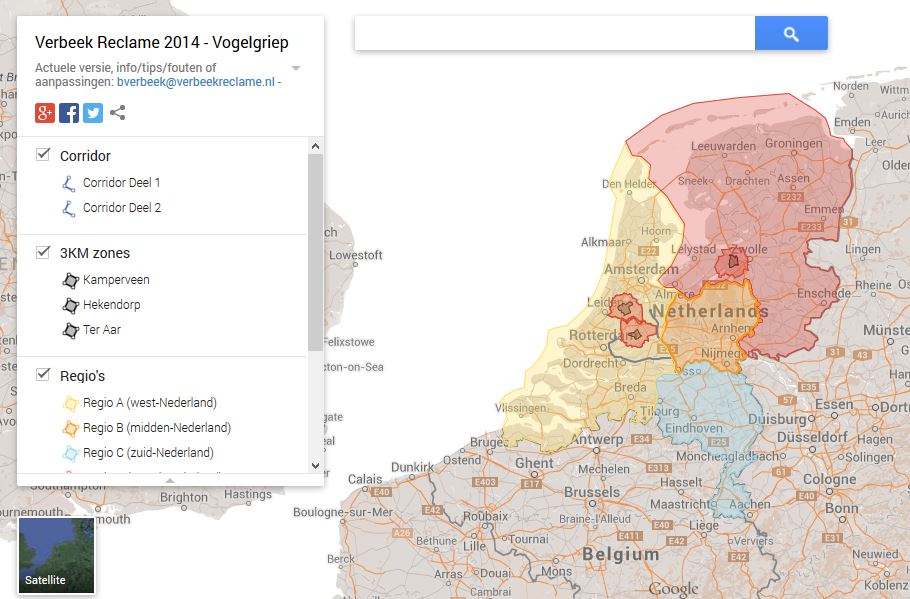 Kaart vervoersregios vogelgriep